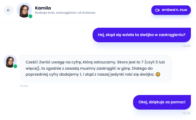 Czat „Moje pytania” – rozmowa z Kamilą pod lekcją