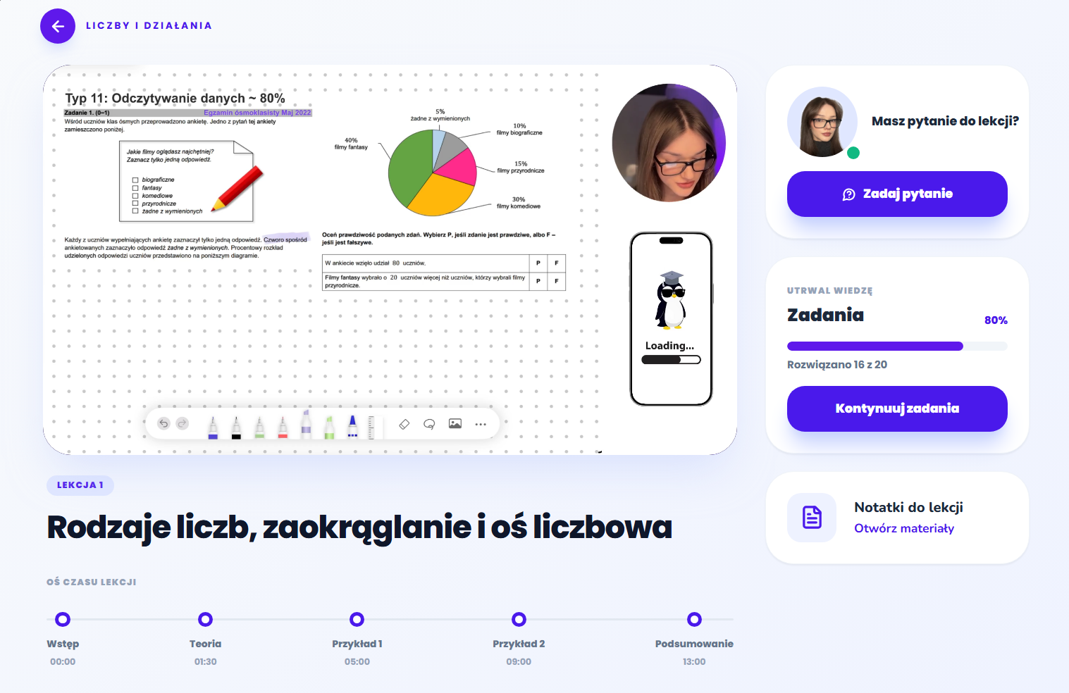 Panel kursu MATMANIA na komputerze